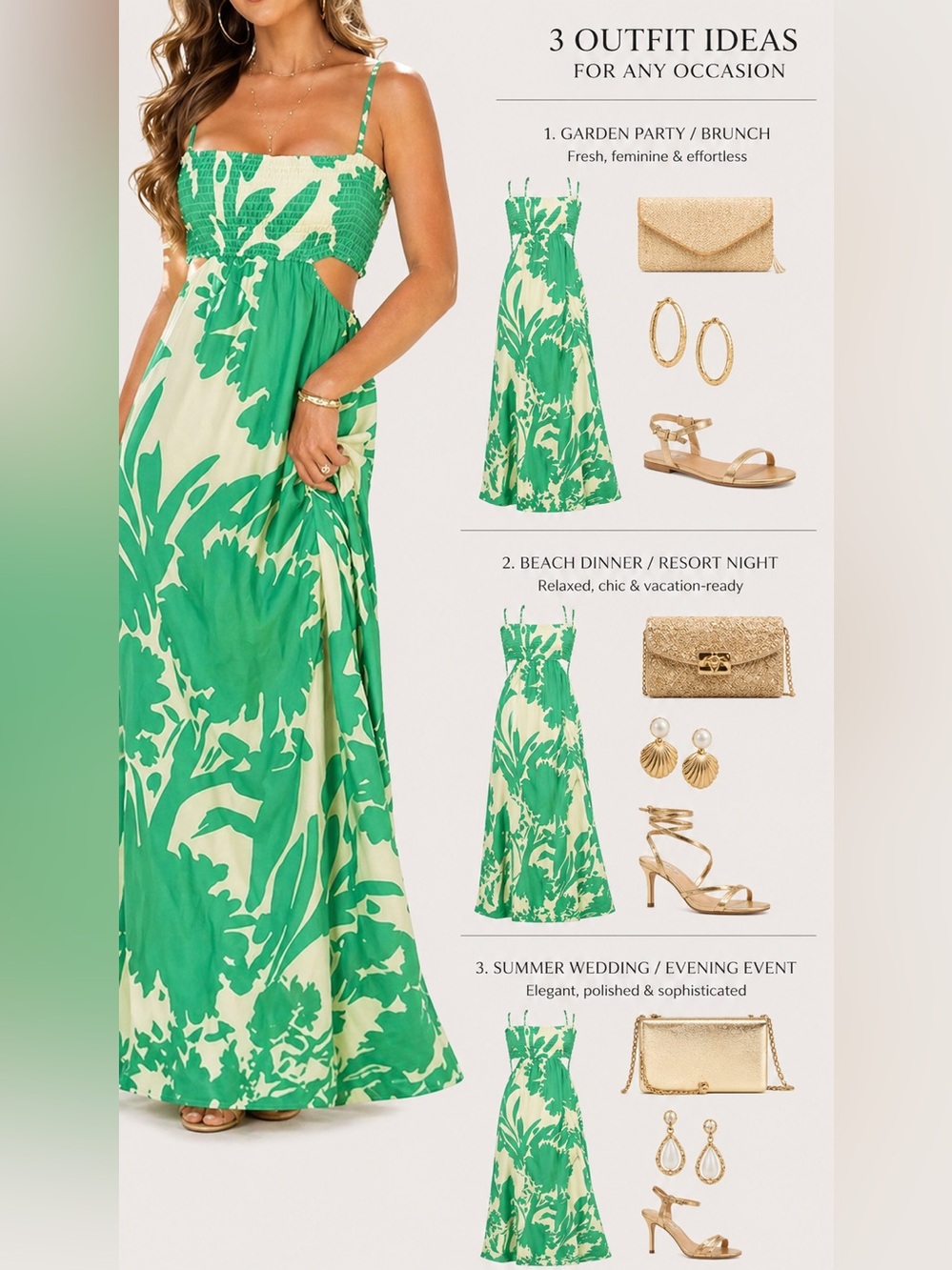 NWT Resa x Jojo Rico Cutout Maxi Dress XL Green Yellow Tropical Smocked Resort